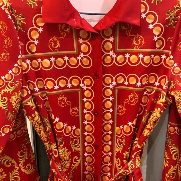 NEW Collared Long Sleeve European Print Dress - Picture 3 of 3